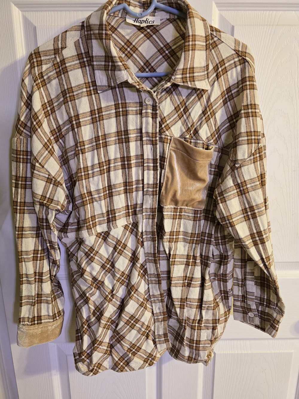 Haptics Cream and Brown Plaid Button-Down Shirt